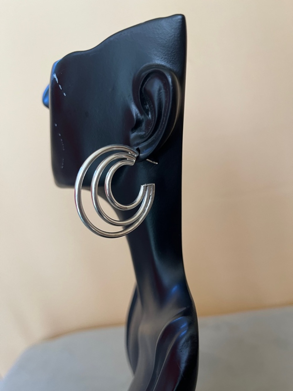 Unique Vintage Sterling Silver Triple Hoop Earrings